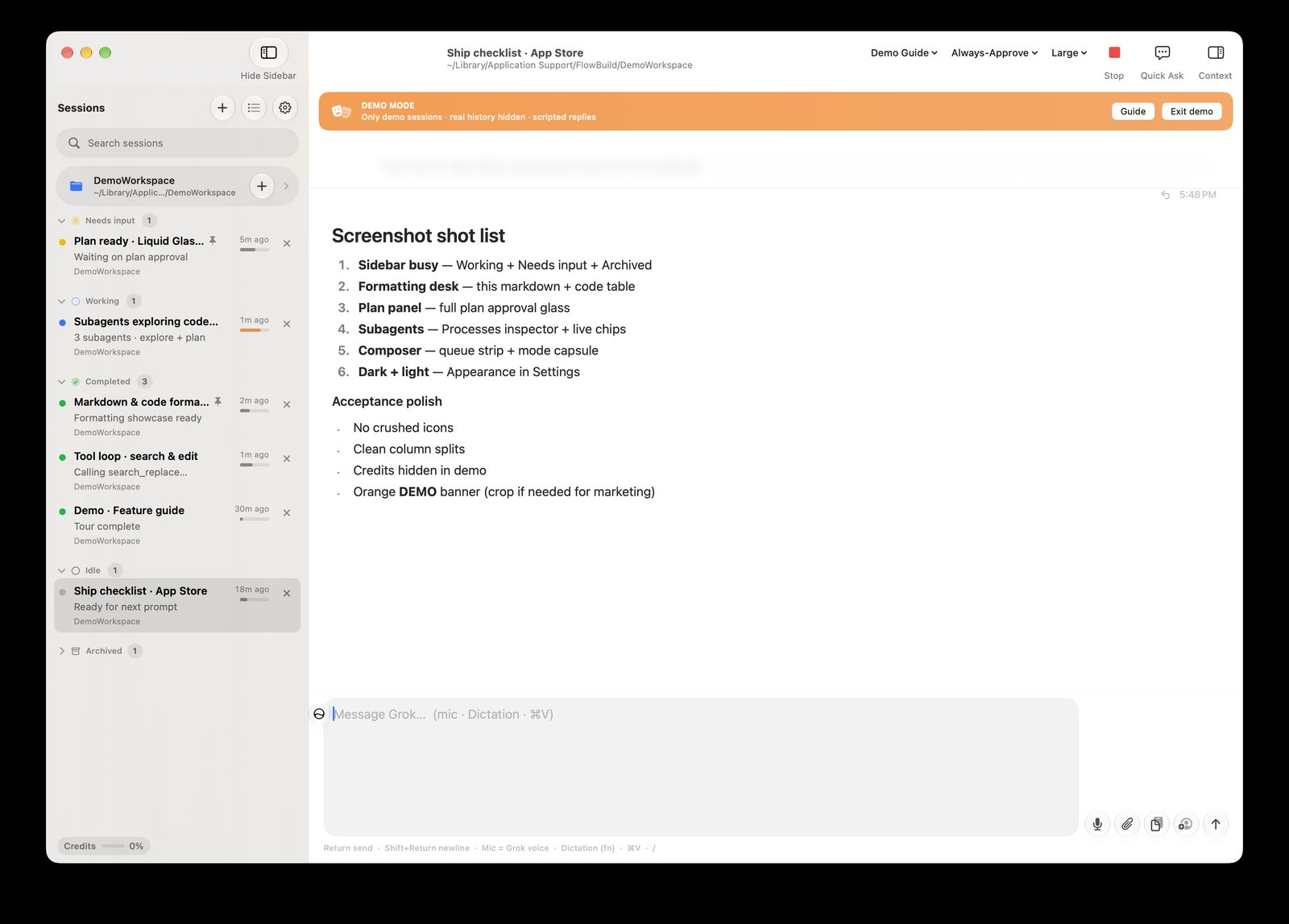 FlowBuild App Store screenshot checklist