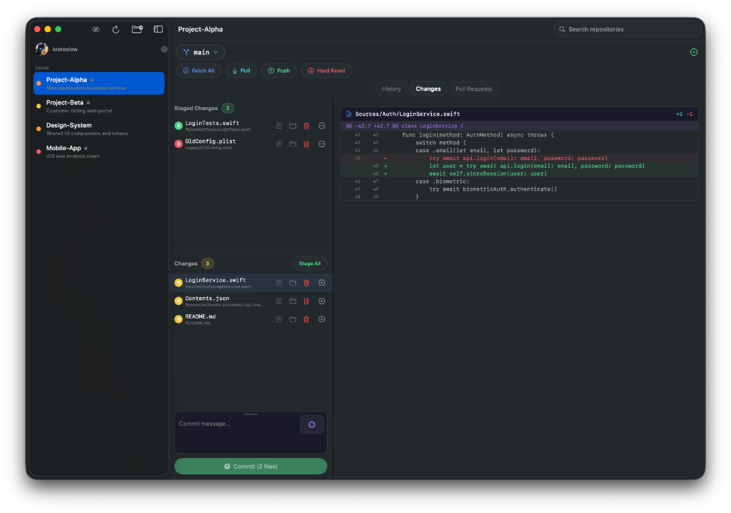 ModernGit — Side-by-side diff viewer